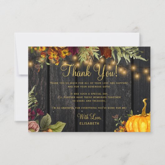 秋の素朴秋フローラウッドのバースディ感謝していザー ノートカード (正面)