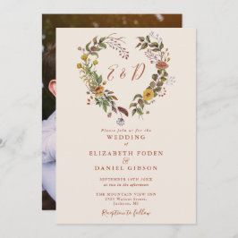 秋の素朴秋フローラハート結婚写真 招待状