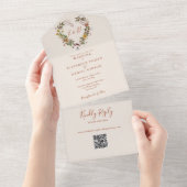 秋の素朴秋フローラハートQRコード結婚 オールインワン招待状 (貼ってはがせる)