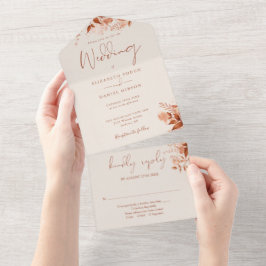 秋の素朴秋フローラボホ結婚ズ オールインワン招待状