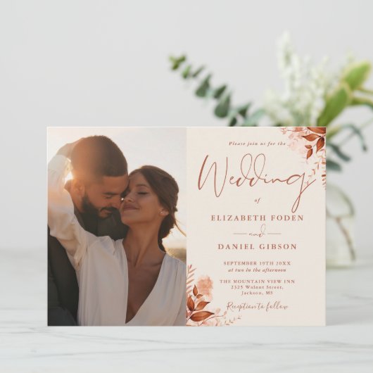 秋の素朴秋フローラ結婚写真 招待状 (スタンド正面)