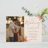 秋の素朴秋フローラQRコードフォト結婚ズ 招待状 (スタンド正面)