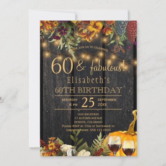 秋の素朴秋任意の年齢のマイルストーン誕生日 招待状 (正面)