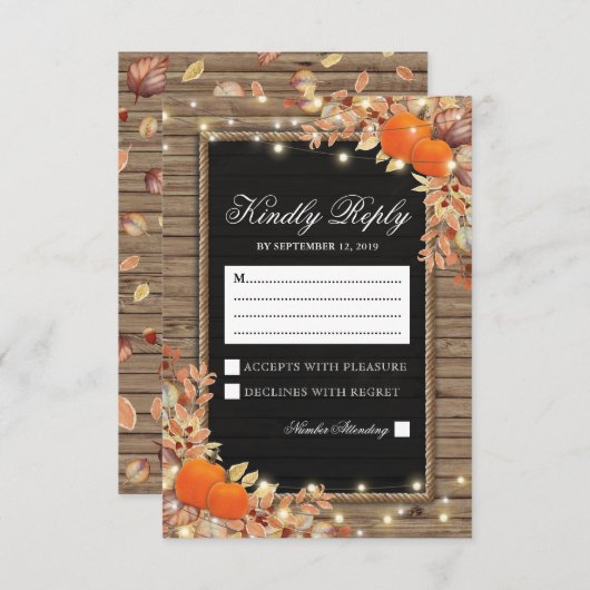 秋の素朴秋反応 |パンプキンウェディングRSVP 出欠カード (正面/裏面)
