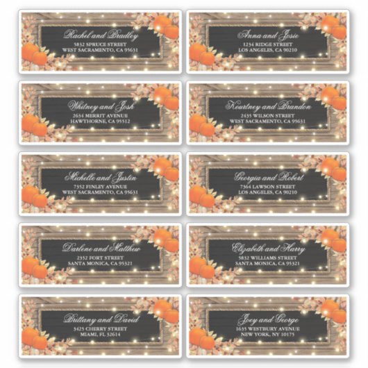 秋の素朴秋名と住所結婚のラベル シール (正面)