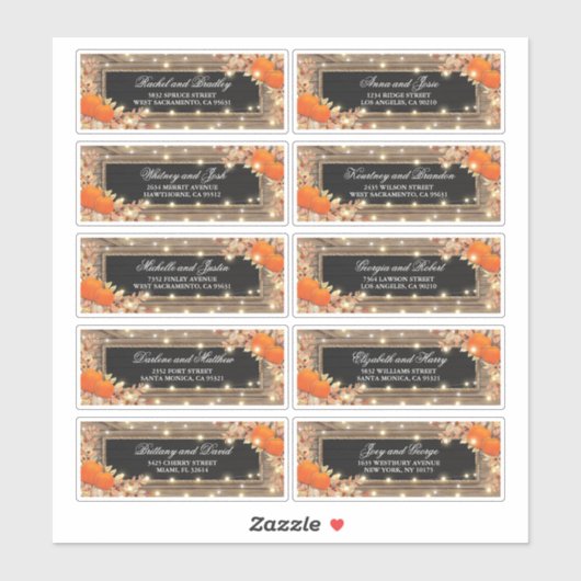 秋の素朴秋名と住所結婚のラベル シール (シート)