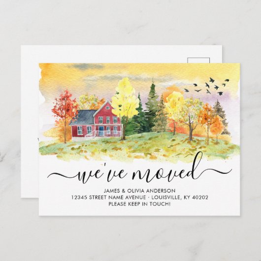 秋の素朴秋森の森の引っ越しました移動 案内ポストカード (正面/裏面)