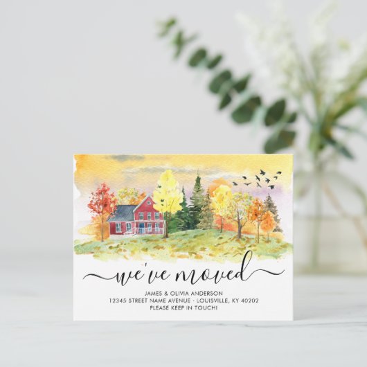 秋の素朴秋森の森の引っ越しました移動 案内ポストカード (スタンド正面)