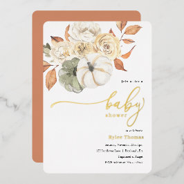 秋の素朴紅葉カボチャ秋の湾シャワー 箔招待状