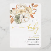 秋の素朴紅葉カボチャ秋の湾シャワー 箔招待状 (正面)