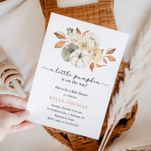 秋の素朴紅葉カボチャ秋の赤ちゃんシャワー 招待状