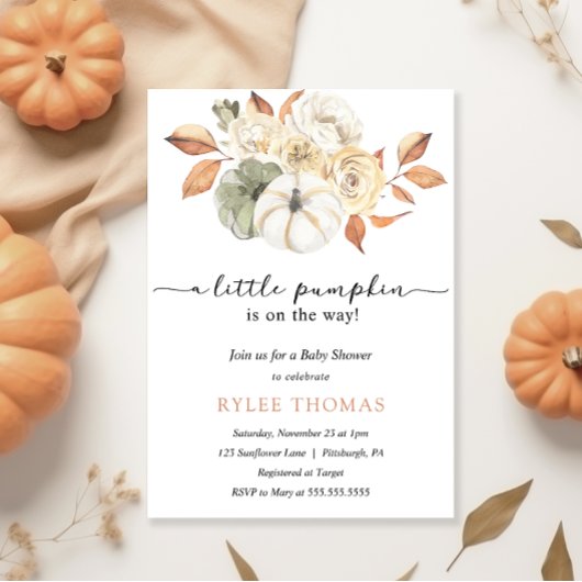 秋の素朴紅葉カボチャ秋の赤ちゃんシャワー 招待状