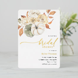 秋の素朴紅葉カボチャ秋ブライダルシャワー 箔招待状