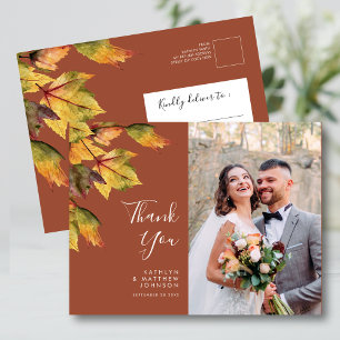 秋の素朴紅葉秋の結婚式写真ありがとう ポストカード