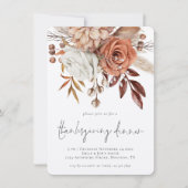 秋の素朴花模様テラコッタサンクスギビング 招待状 (正面)