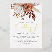 秋の素朴花模様テラ結婚コッタズグラム実在 箔招待状 (正面)