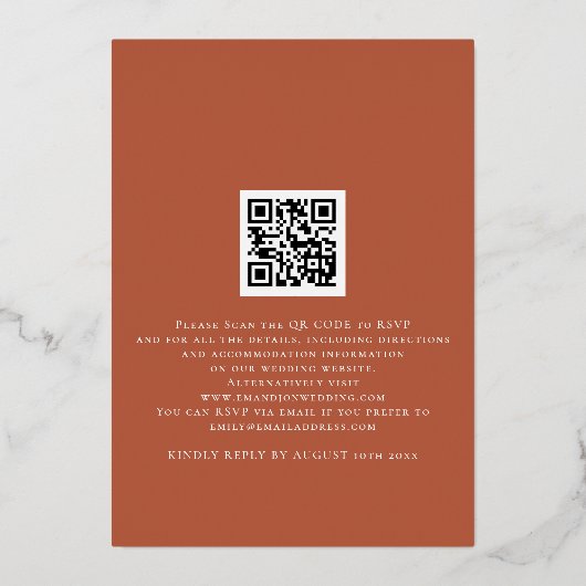 秋の素朴花模様テラ結婚コッタズグラム実在 箔招待状 (裏面)