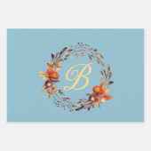 秋の素朴花模様モノグラムカスタムイニシャル ラッピングペーパーシート (正面)