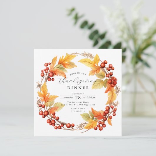 秋の素朴葉の感謝祭招待状 招待状 (スタンド正面)