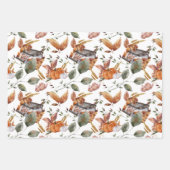 秋の素朴葉水彩植物模様 ラッピングペーパーシート (正面2)