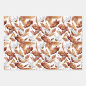 秋の素朴葉水彩植物模様 ラッピングペーパーシート (正面)