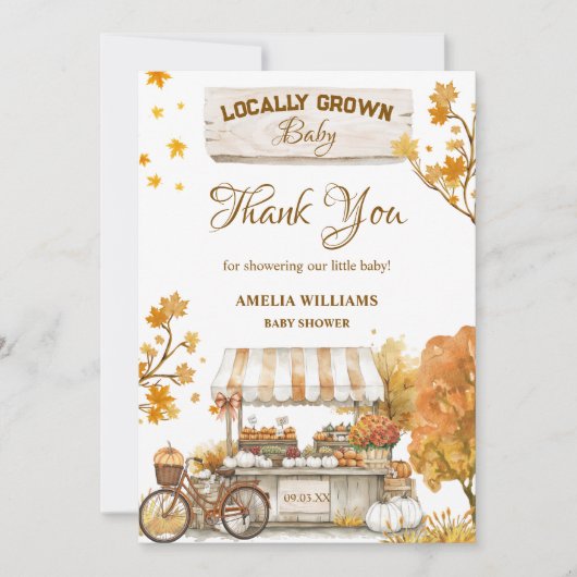 秋の素朴農家市場の赤ちゃんシャワー サンキューカード (正面)
