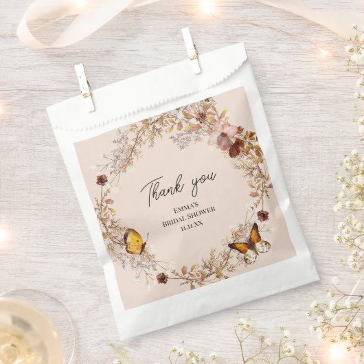 秋の素朴野草ブライダルシャワーのバッグ フェイバーバッグ (クリップ留めされた状態)