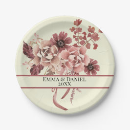 秋の素朴開花クリーム背景色 ペーパープレート