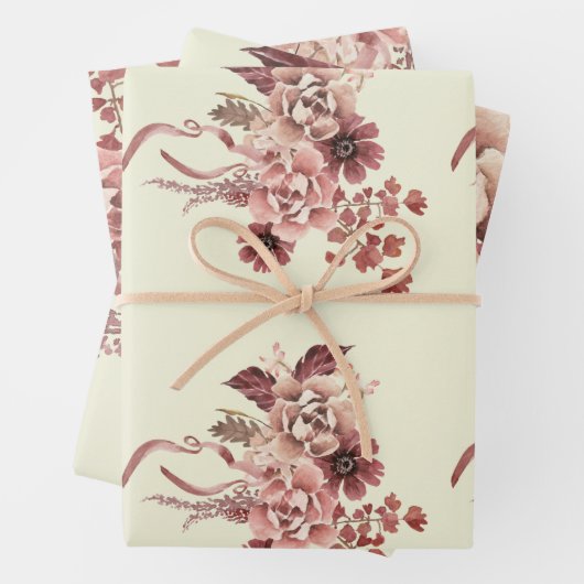 秋の素朴開花クリーム背景色 ラッピングペーパーシート (インサイチュ)