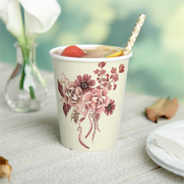 秋の素朴開花クリーム背景色 紙コップ