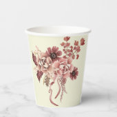 秋の素朴開花クリーム背景色 紙コップ (正面)