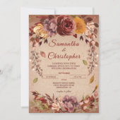 秋の素朴開花ブルガンディアンバー秋の結婚式 招待状 (正面)