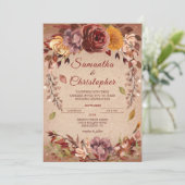 秋の素朴開花ブルガンディアンバー秋の結婚式 招待状 (スタンド正面)