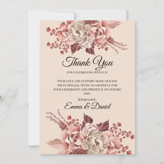 秋の素朴開花ライトベージュウォーター色 サンキューカード (正面)