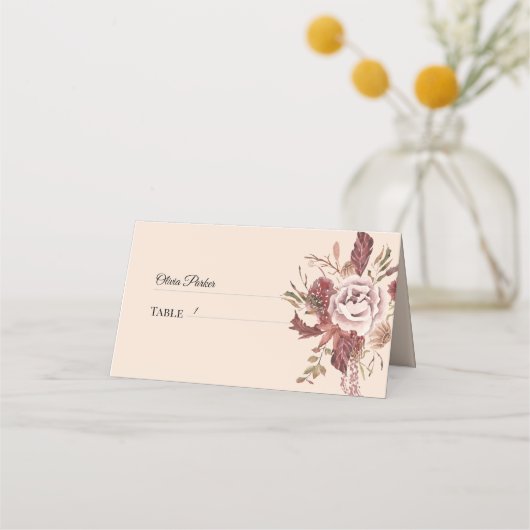 秋の素朴開花ライトベージュウォーター色 プレイスカード (正面)