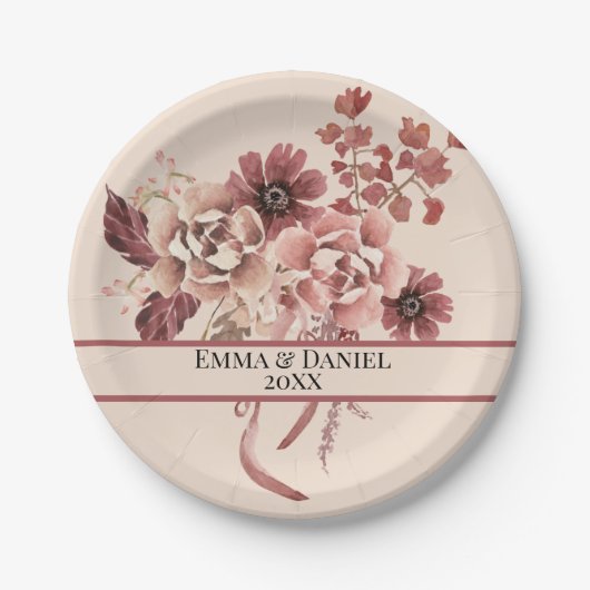 秋の素朴開花ライトベージュウォーター色 ペーパープレート (正面)