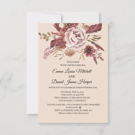 秋の素朴開花ライトベージュウォーター色 招待状 (正面)