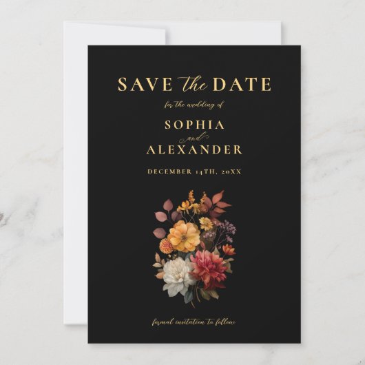 秋の素朴開花日付の保存 招待状 (正面)