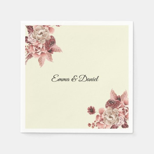 秋の素朴開花水彩クリーム背景 スタンダードカクテルナプキン (正面)