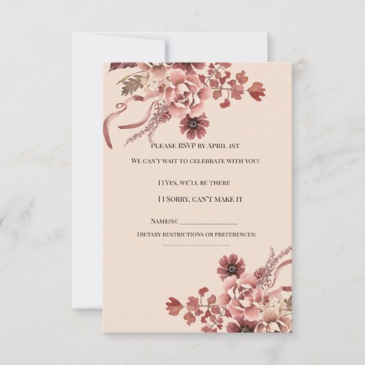 秋の素朴開花水彩ライトベージュ 出欠カード (正面)