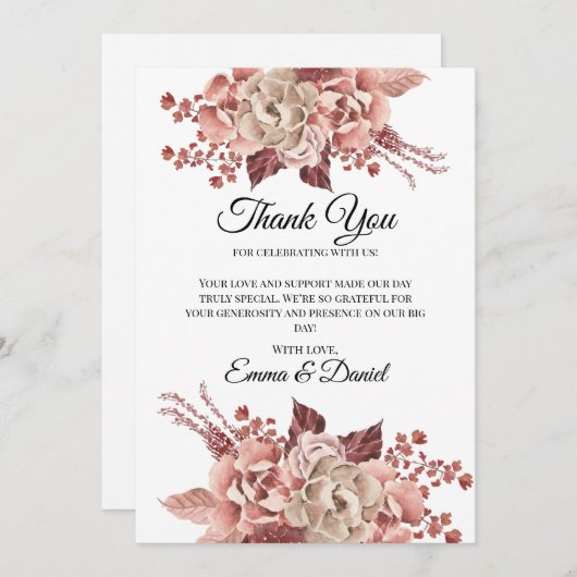 秋の素朴開花水彩 サンキューカード (正面/裏面)