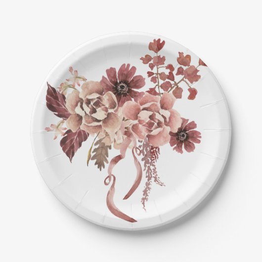 秋の素朴開花水彩 ペーパープレート (正面)