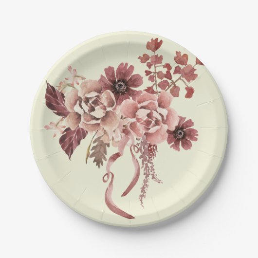 秋の素朴開花水彩 ペーパープレート (正面)