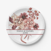 秋の素朴開花白い背景水色 ペーパープレート (正面)