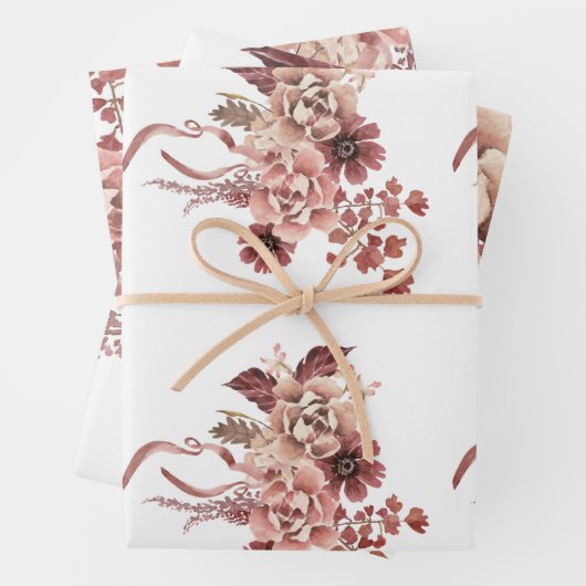 秋の素朴開花白い背景水色 ラッピングペーパーシート (インサイチュ)