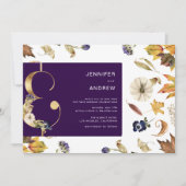 秋の紫の葉とフローラ結婚の出現 招待状 (正面)