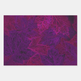 秋の紫ピンクネオンダークメープル葉 ラッピングペーパーシート