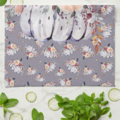 秋の紫色のカボチャ灰色のフローラ水色 キッチンタオル (折り畳み)