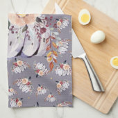 秋の紫色のカボチャ灰色のフローラ水色 キッチンタオル (四つ折り)
