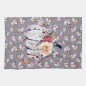 秋の紫色のカボチャ灰色のフローラ水色 キッチンタオル (横)
